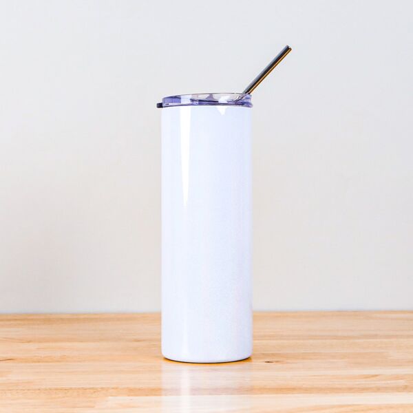 Sublimation White Steel Holographic Glitter Skinny Tumbler with Straw 20 oz Thumbnail
