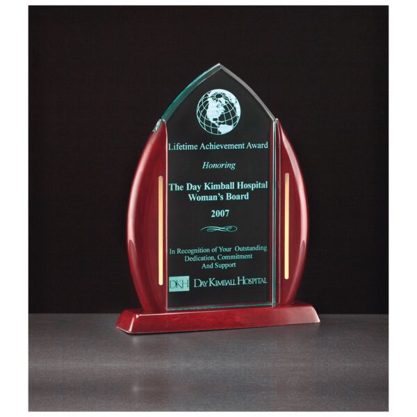 7 1/2" x 9 5/8" Flame Jade Acrylic with Piano Finish Base and Posts, Metal Accents Thumbnail