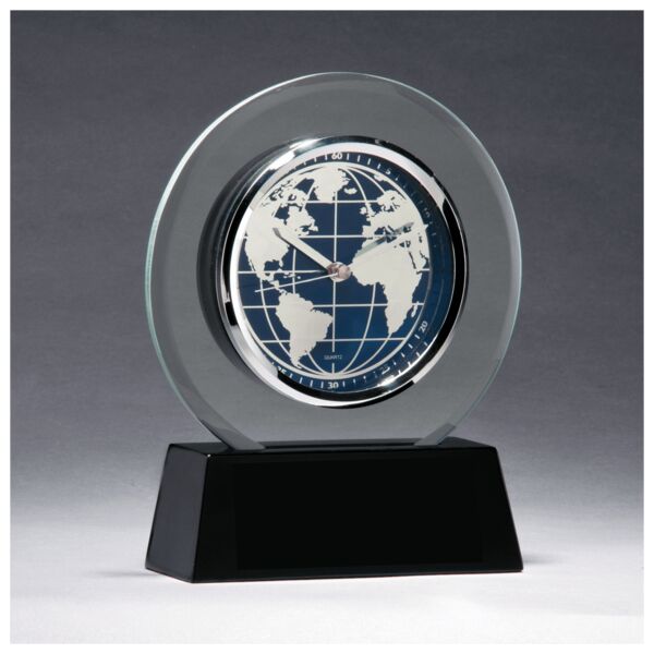 7 1/4" x 8 3/4" Glass Clock with World Dial on High Gloss Base-Plate Not Included Thumbnail