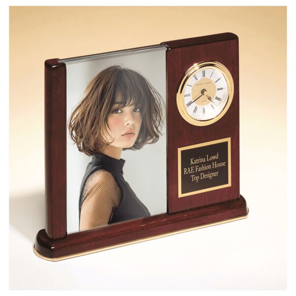 6 3/4" x 8 1/2" Piano Finish Clock with Glass Picture Frame/ Plate Thumbnail