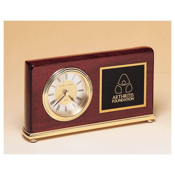 4" x 7 5/8" Piano Finish Clock, Brass Base, Diamond Spun Dial, 3 Hand Movement with Laserable Plate Thumbnail