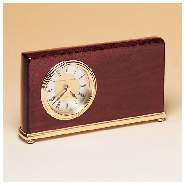 4" x 7 5/8" Piano Finish Clock, Brass Base, Diamond Spun Dial, 3 Hand Movement- Laserable Plate Not Included Thumbnail
