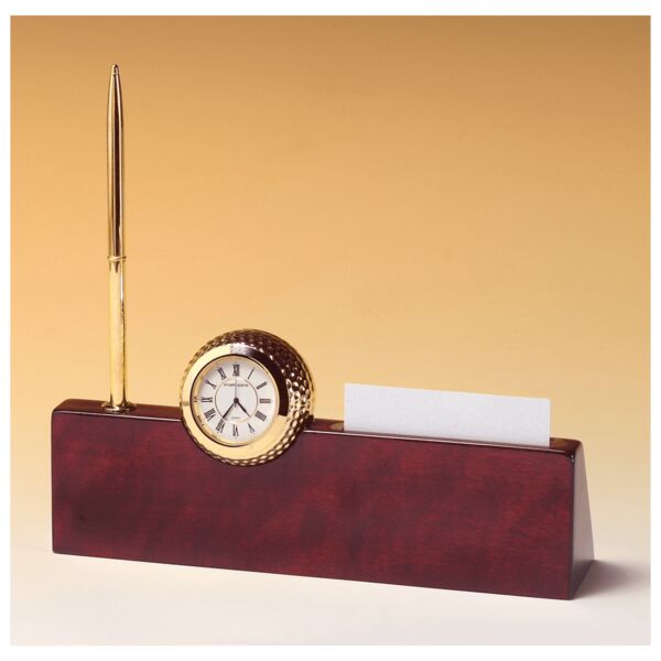 9" x 9" x 2 1/4" Metal Golfball Clock on Piano Nameplate, Business Card Holder, Pen Thumbnail