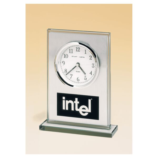 7 1/4" x 4 7/8" Glass Clock, Brushed Aluminum Panel, Dial and Aluminum Plate Thumbnail
