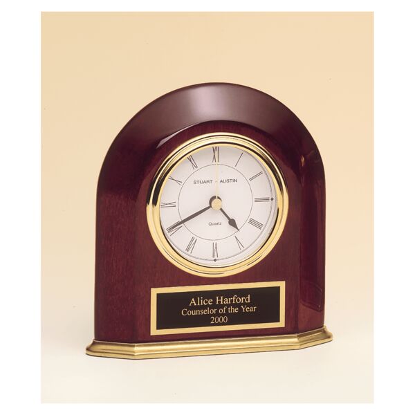 5 5/8" x 5 7/8" Piano Finish Arched Table Clock with Solid Brass Base with Plate Thumbnail