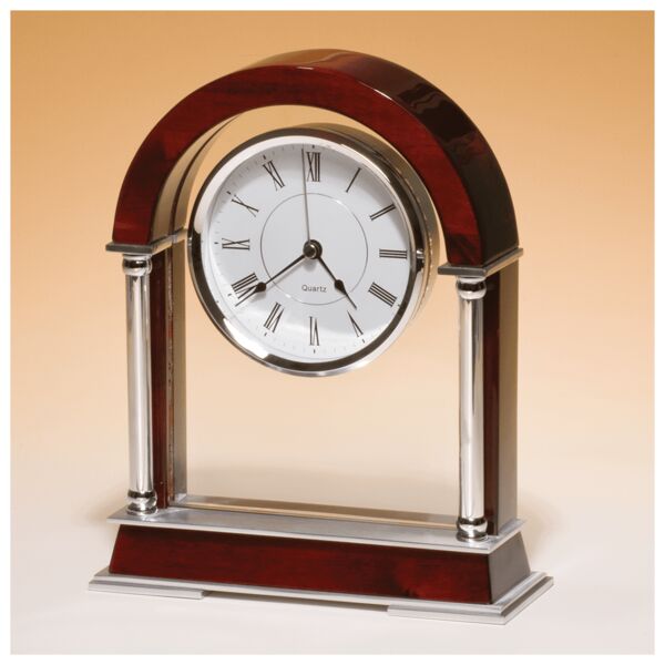 8 1/2" x 10 1/2" Piano Finish Mantle Clock, Plated Posts, Accents-Plate Not Included Thumbnail