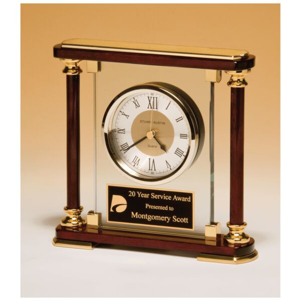 7" x 7" Glass and Piano Finish Clock with Metal Accents and Plate Thumbnail
