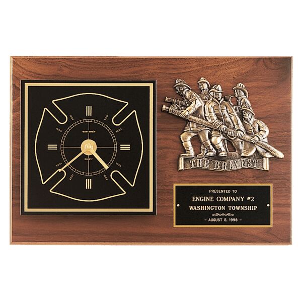 12" x 18" Plaque w/ Maltese Cross Clock/Firefighter Relief/ and Brass Plate Thumbnail
