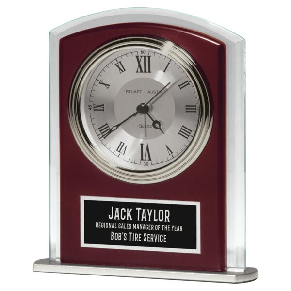 Matte Finish Clock, Beveled Glass with Wood Accent, Bezel and 3 Hand Movement, Plate Thumbnail