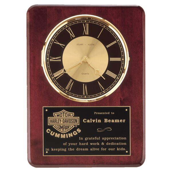 12" x 15" Piano Finish Clock, Brass Bezel with Glass Lens, Dial with Plate Thumbnail