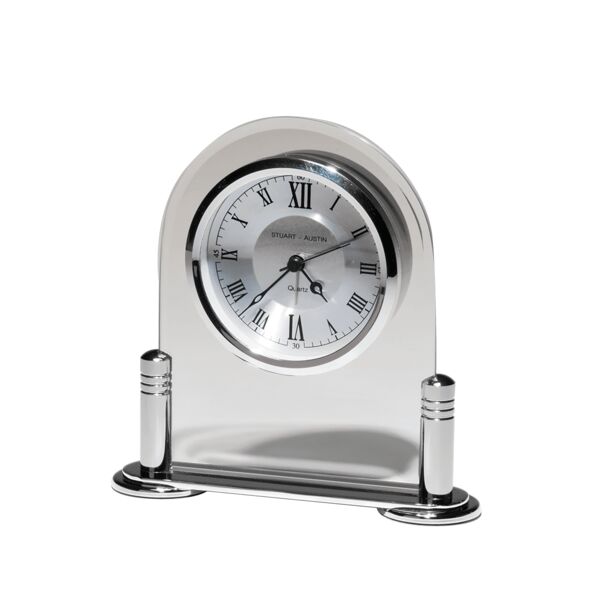6 1/8" x 6" Desk Clock with Beveled Glass Upright, Metal Base, 3 Hand Movement-No Plate Thumbnail