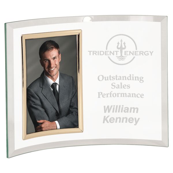 11" x 8" Jade Glass Crescent with 4" x 6" Picture Frame Thumbnail