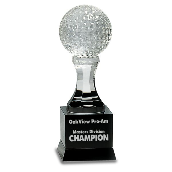 9" Crystal Golf Ball on Pedestal Base Thumbnail