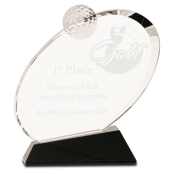 6 1/2" Crystal Oblong Golf Award on Crystal Base Thumbnail