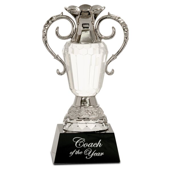 8" Crystal Cup with Metal Handles on Pedestal Base Thumbnail