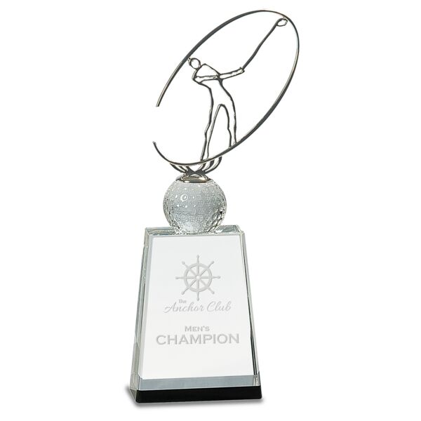 12" / Crystal Golf Award with Metal Oval Figure Thumbnail