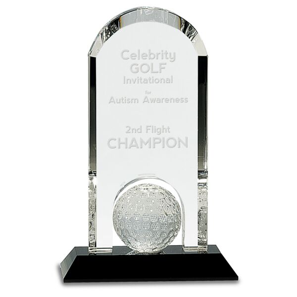 9" Crystal Dome with Inset Golf Ball on Pedestal Base Thumbnail