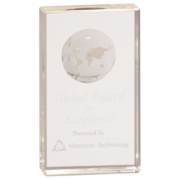 6" Crystal Rectangle with Globe Etching Thumbnail