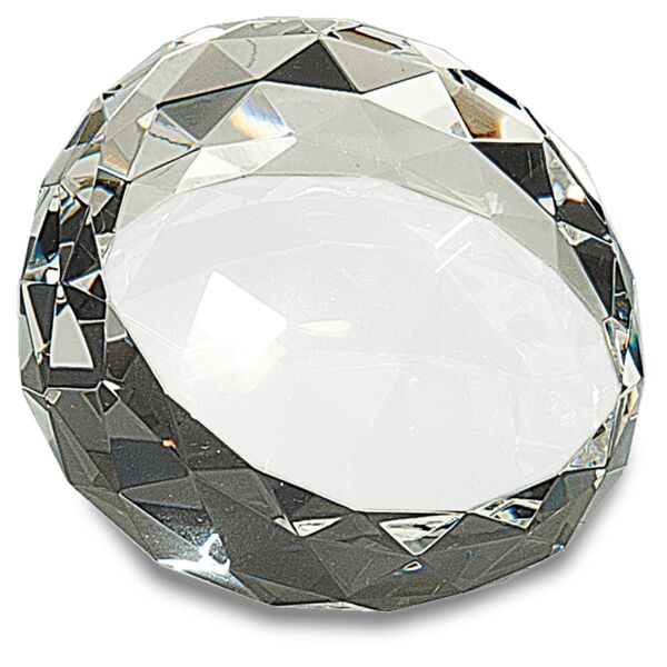 3 1/2" x 2" Round Crystal Facet Paperweight Thumbnail