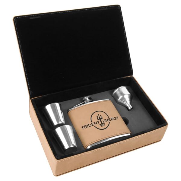 6 oz. Laserable Leatherette Flask Gift Set Thumbnail