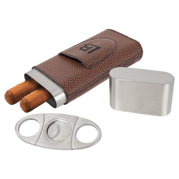 Football Laserable Leatherette Cigar Case with Cutter Thumbnail