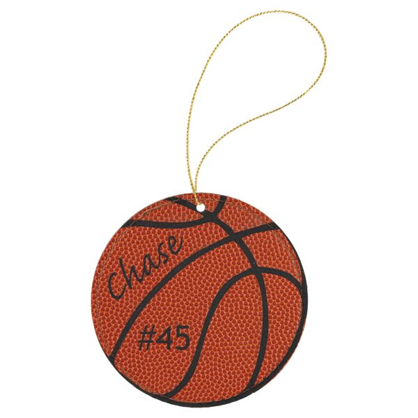 Basketball Laserable Leatherette Round Ornament with String Thumbnail