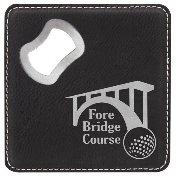 4" x 4" Square Laserable Leatherette Coaster with Bottle Opener Thumbnail
