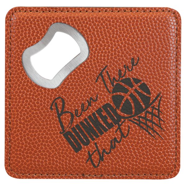 4" x 4" Square Basketball Laserable Leatherette Bottle Opener Coaster Thumbnail