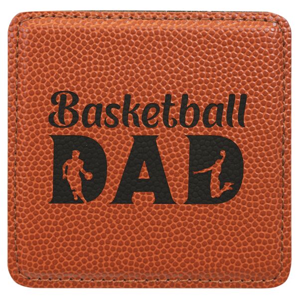 4" x 4" Square Basketball Laserable Leatherette Coaster Thumbnail