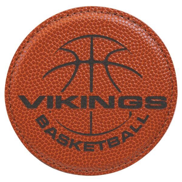 4" Round Basketball Laserable Leatherette Coaster Thumbnail