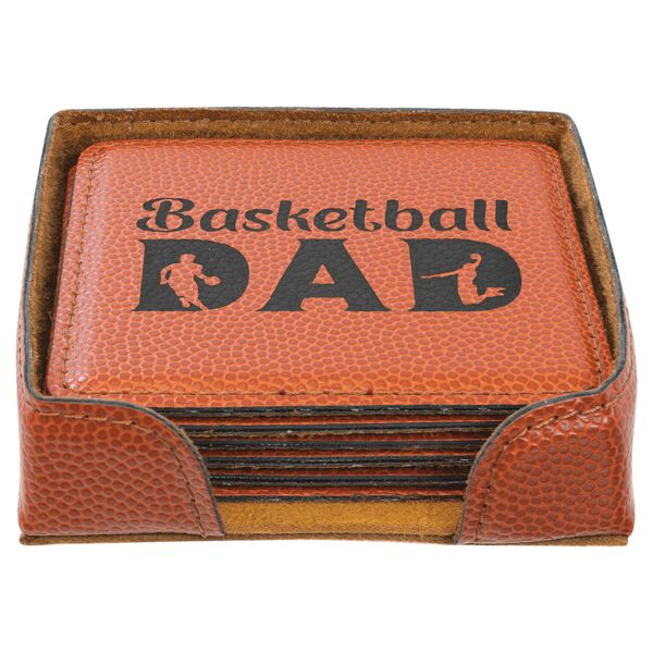 4" x 4" Basketball Square Laserable Leatherette 6-Coaster Set Thumbnail