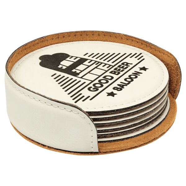 4" Round Laserable Leatherette 6-Coaster Set Thumbnail