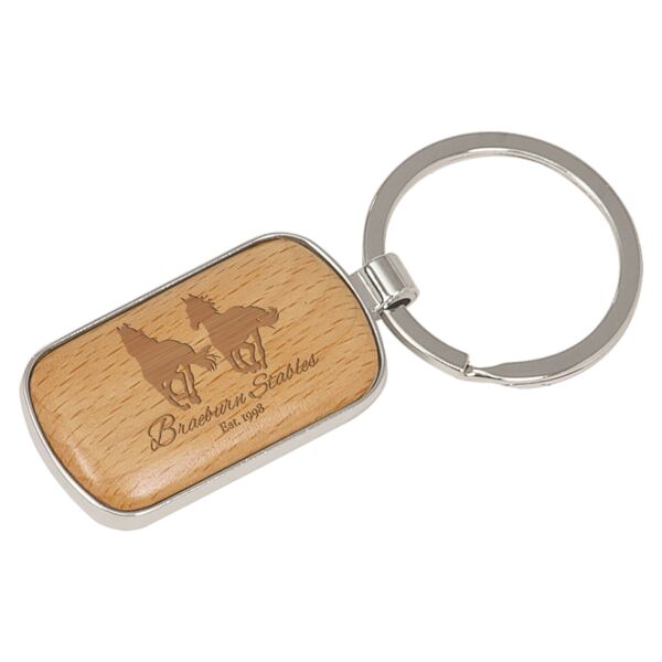 1" x 1 3/4" /Wood Laserable Rounded Corner Rectangle Keychain Thumbnail