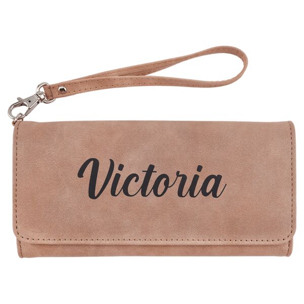 Wallet with Strap - Laserable Leatherette, Creekside Collection, 7 1/2" x 4", Blush Thumbnail