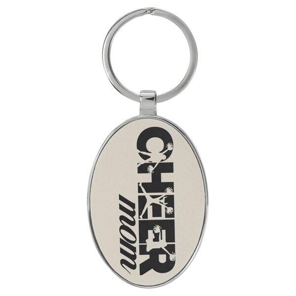 3" x 1 3/4" Laserable Leatherette/Metal / Oval Keychain Thumbnail