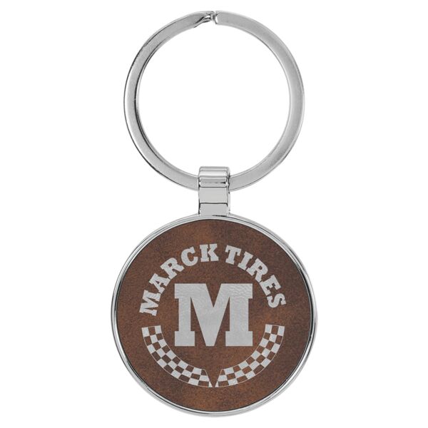 1 1/2" Laserable Leatherette/Metal Rustic/ Round Keychain Thumbnail
