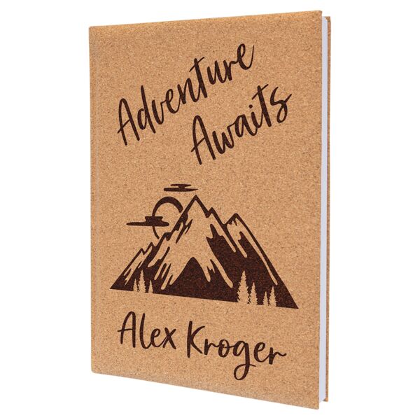 7" x 9 3/4" Cork Laserable Leatherette Sketch Book with Unlined Notepad Thumbnail