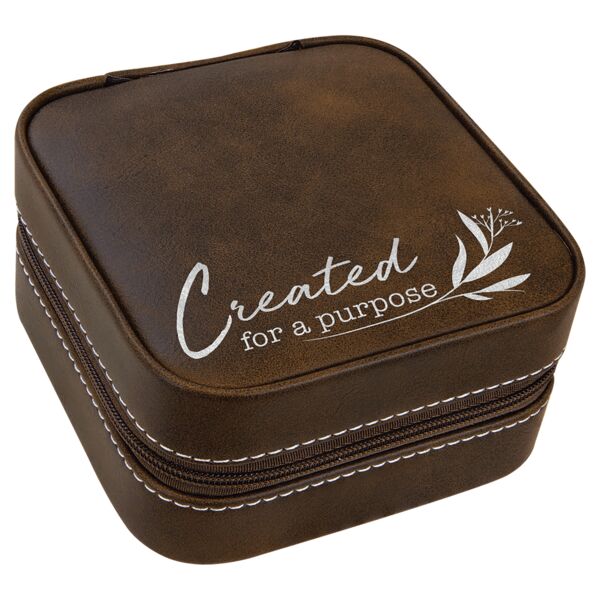 4" X 4" Rustic/ Laserable Leatherette Travel Jewelry Box with Lining Thumbnail