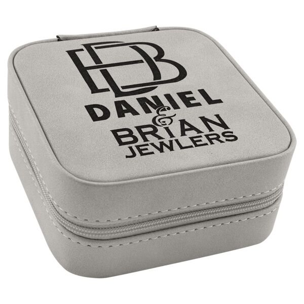 Travel Jewelry Box - Laserable Leatherette, Creekside Collection, 4" x 4", Light Thumbnail