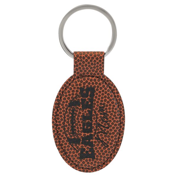 3" x 1 3/4" Football Laserable Leatherette Oval Keychain Thumbnail