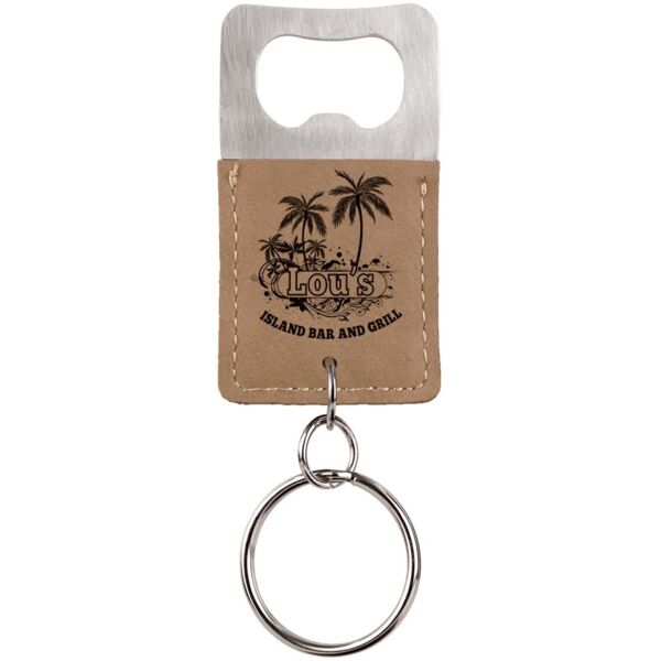 Rectangle Laserable Leatherette Bottle Opener Keychain Thumbnail