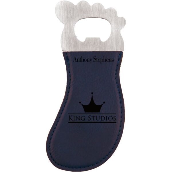 /Back Laserable Leatherette Foot Shaped Bottle Opener with Magnet Thumbnail