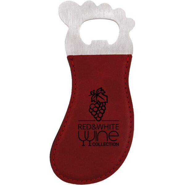 Rose Laserable Leatherette Foot Shaped Bottle Opener with Magnet Thumbnail
