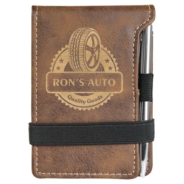 3 1/4" x 4 3/4" Rustic/ Laserable Leatherette Mini Notepad with Pen Thumbnail