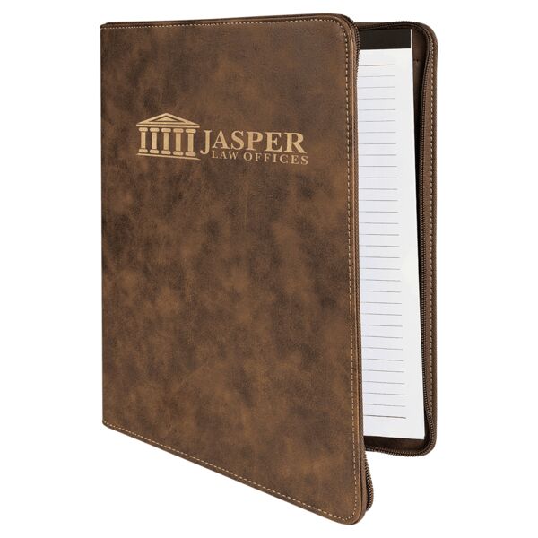 9 1/2" x 12" Rustic/ w/ Zipper Laserable Leatherette Portfolio with Notepad Thumbnail