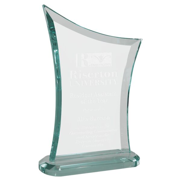 5 1/8" x 7 3/4" Contemporary Jade Glass Award with Oval Shaped Base Thumbnail