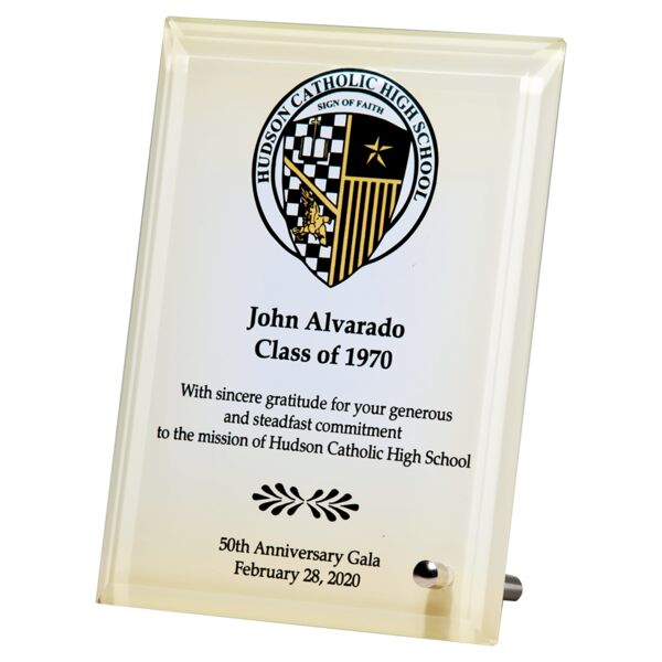 7" x 9" Sublimated Glass Plaque with Post for Portrait or Landscape Presentation Thumbnail