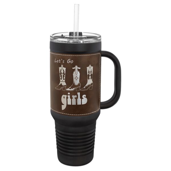 Polar Camel 40 oz. with Rustic/ Laserable Leatherette Travel Mug with Handle & Straw Thumbnail