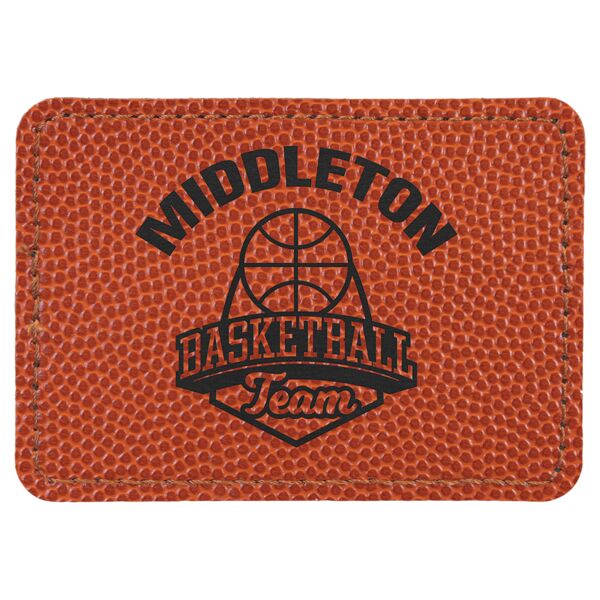 3 1/2" x 2 1/2" Basketball Laserable Leatherette Rectangle Patch with Kota Pro Adhesive Thumbnail
