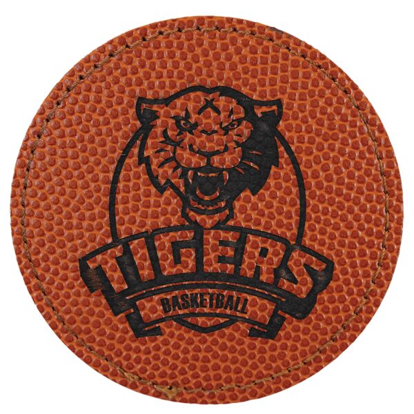 3" Round Basketball Laserable Leatherette Patch with Adhesive Thumbnail